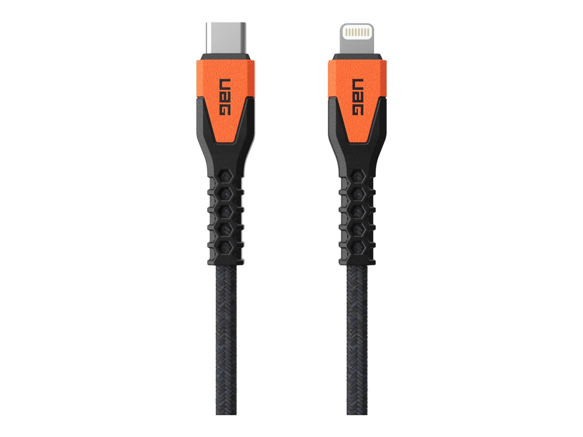 UAG Rugged 5ft Charging Cable USB-C to Lightning - Kevlar Core - Black/Orange