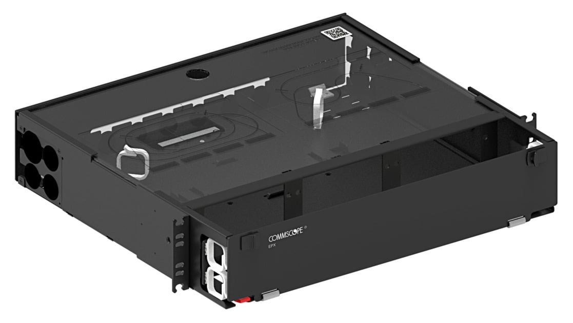 CommScope EPX 2U Sliding Fiber Patch Panel with Six LGX/PNL Style Splice Cassettes - Black