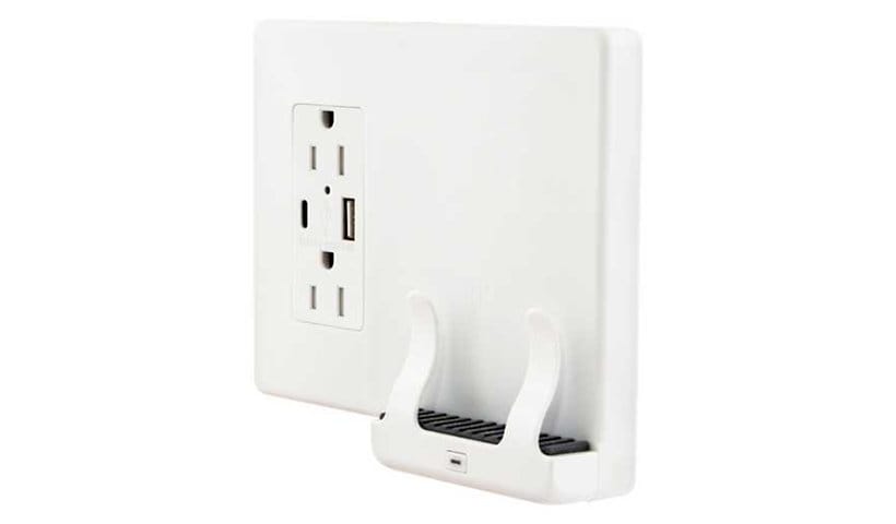 Hubbell Premise Wiring Combination Wireless Wall Mount Charger with USB Outlet - White