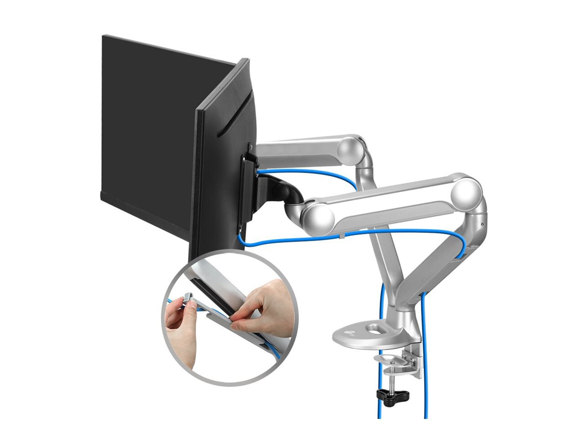 SIIG mounting kit - adjustable arm - for 2 monitors - silver - TAA Compliant