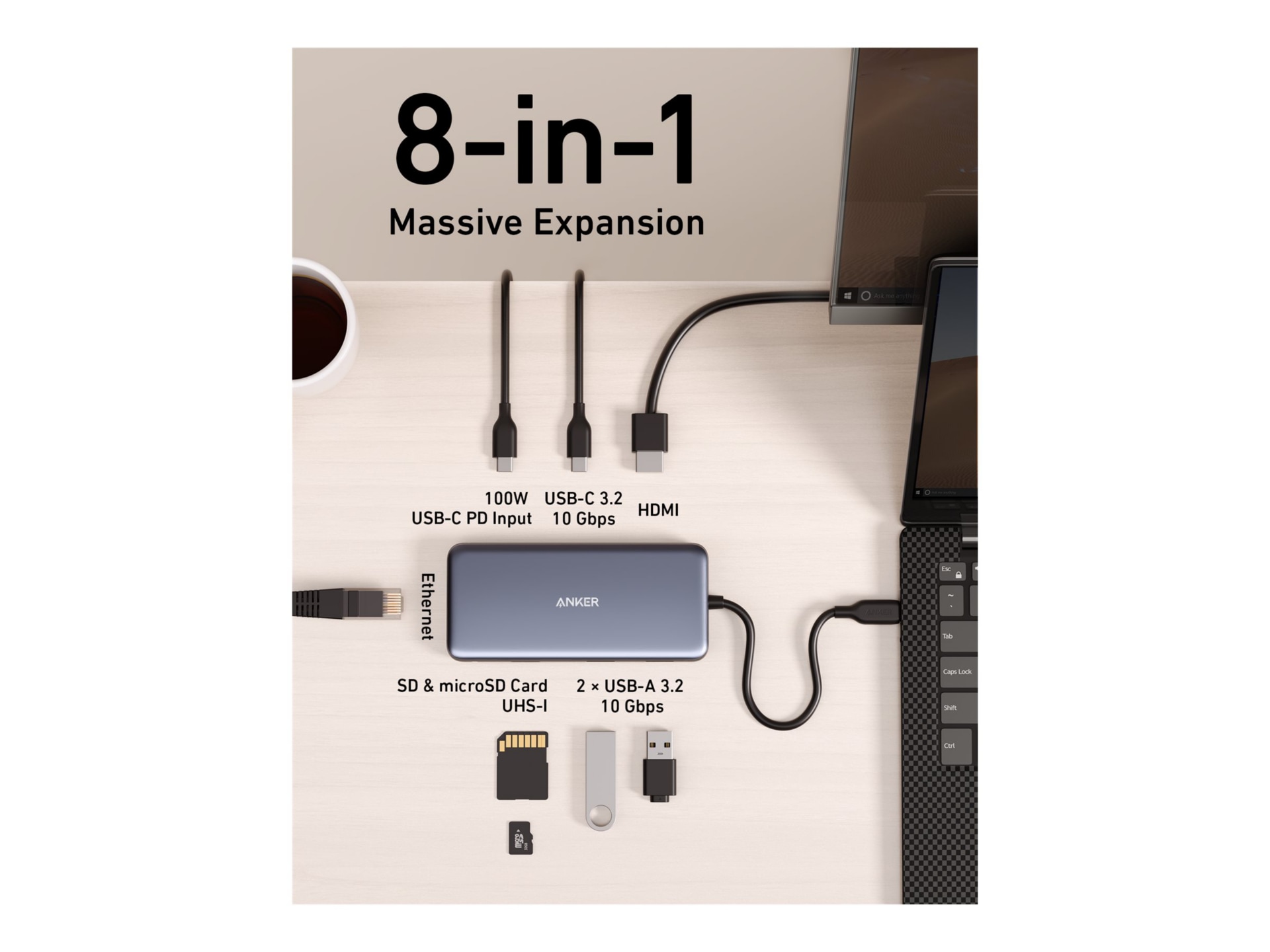 Thumbnail 4 of 6 for Anker PowerExpand 8-in-1 PD 10Gbps Data Hub - docking station - USB-C - HDMI - 1GbE