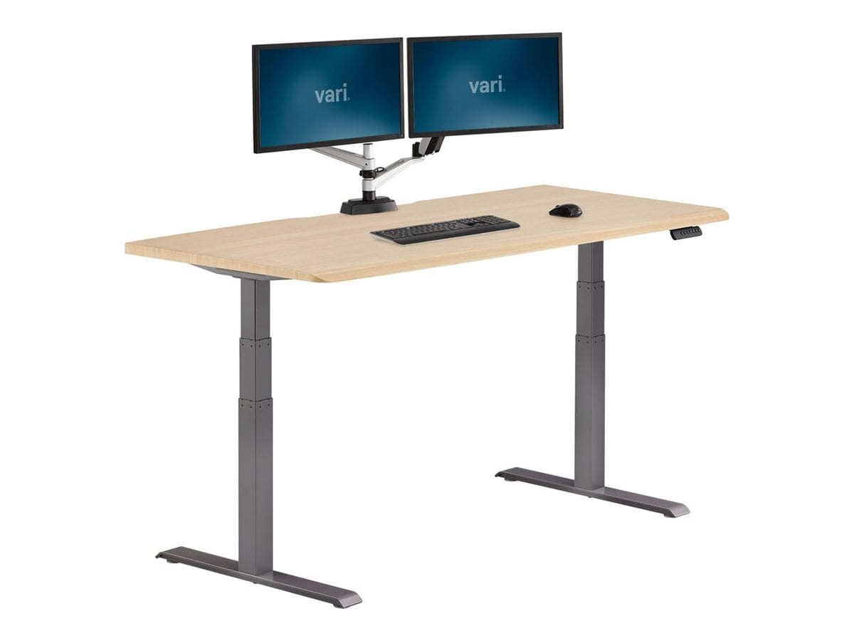 Vari - sit/standing desk - rectangular with contoured side - light wood