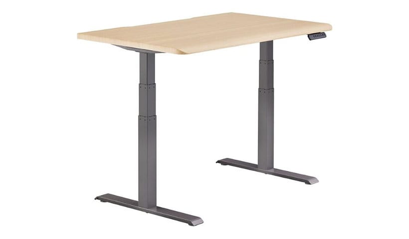 VARI - sit/standing desk - rectangular with contoured side - light wood