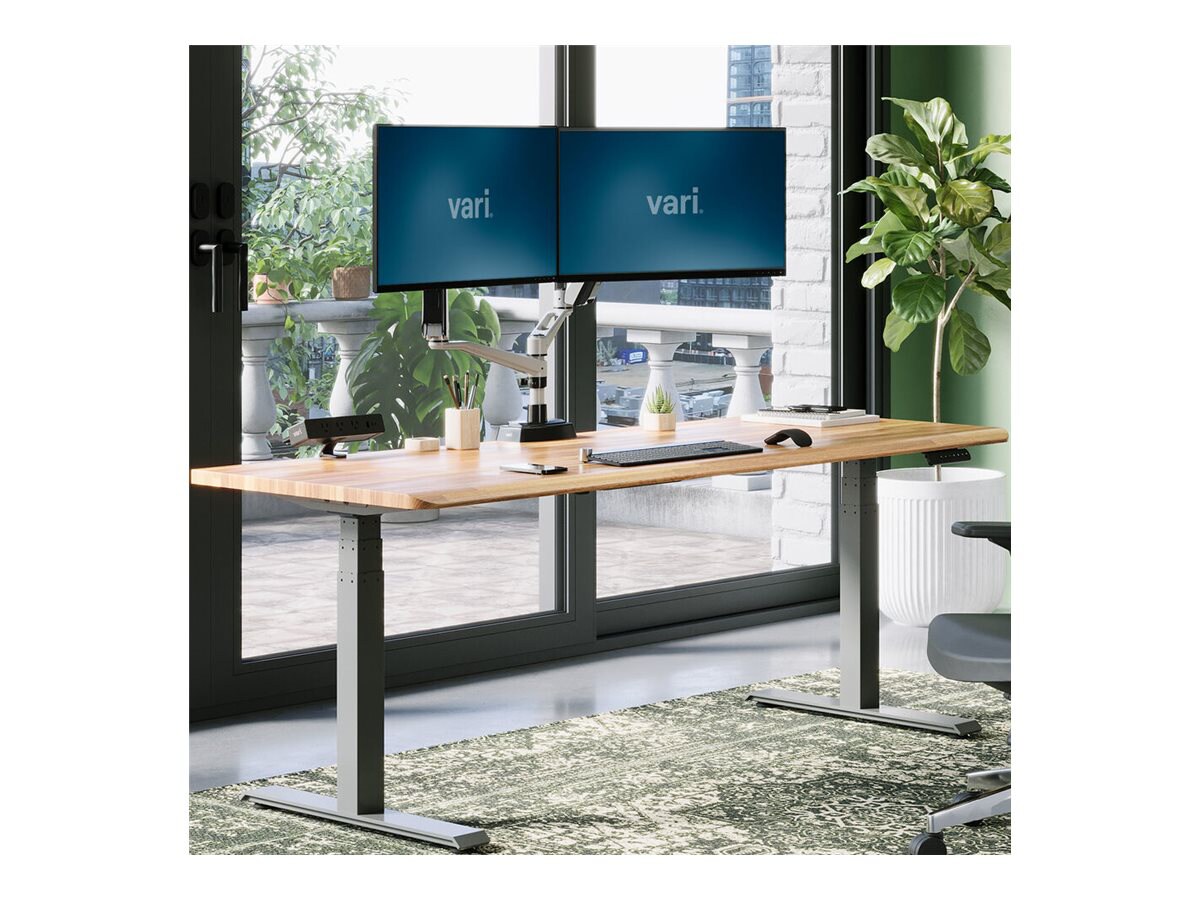 Vari - sit/standing desk - rectangular with contoured side - butcher block