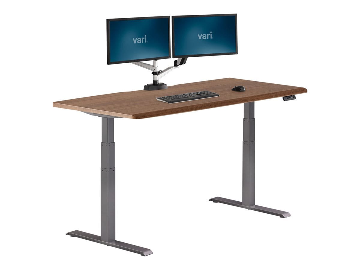 Vari - sit/standing desk - rectangular with contoured side - walnut