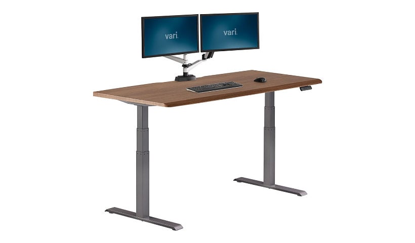 VARI - sit/standing desk - rectangular with contoured side - walnut