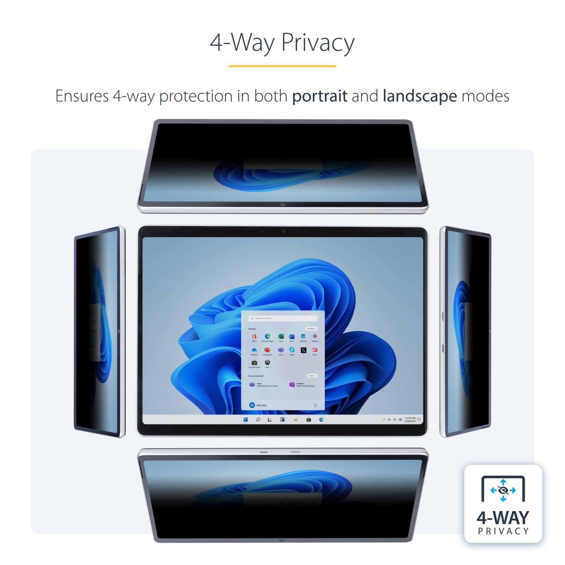 StarTech 4-Way Privacy Screen for 13-inch Surface Pro 8/9/X Laptop