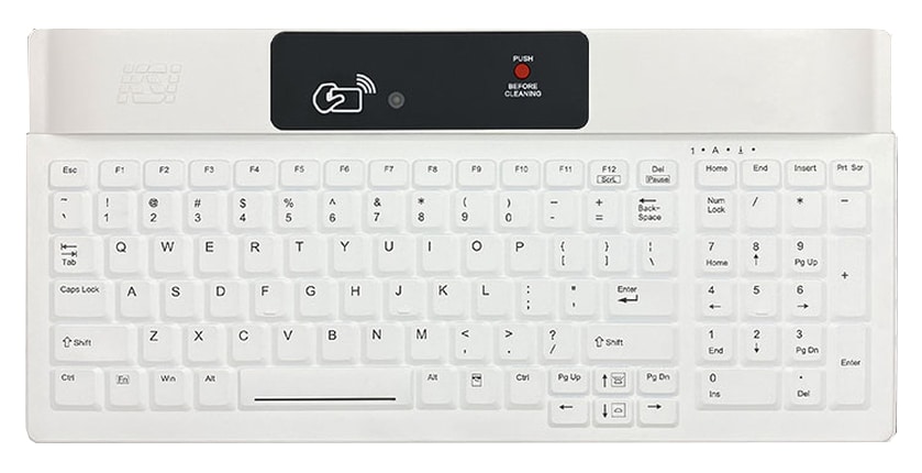 KSI Healthcare Keyboard with LinkSmart Cleaning Button and Contactless RFID Reader - White