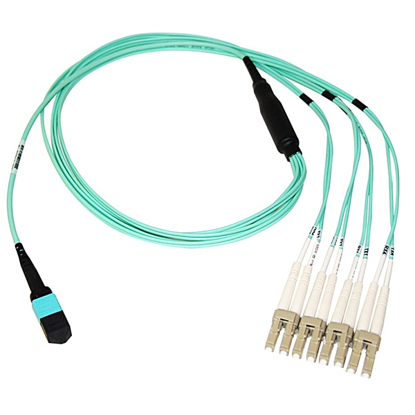 Axiom 2m MPO Female to 4 LC Multimode OM3 50/125 Fiber Optic Breakout Cable - Aqua