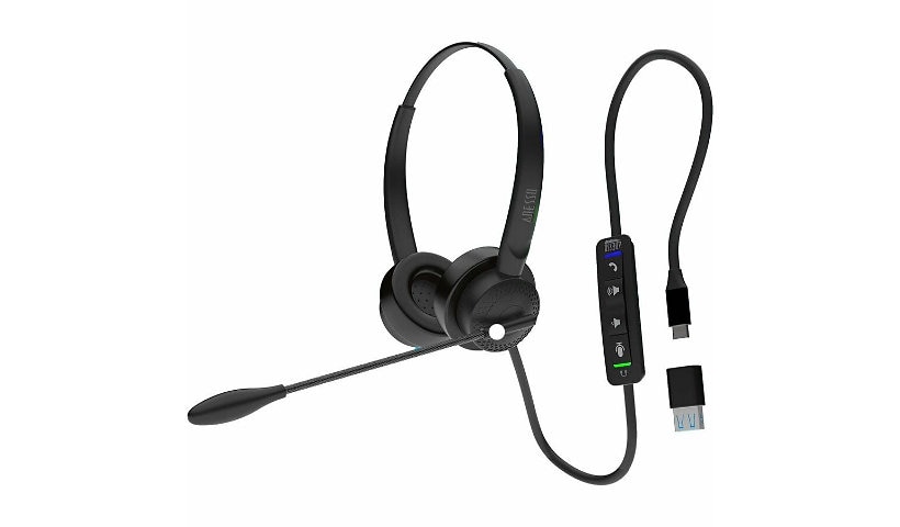 Adesso Headset with Push to talk, Volume +/-, Answer/End Call Controls