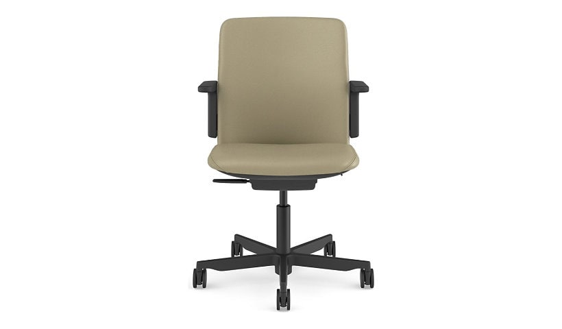 Humanscale Path - chair - ocean-bound recycled plastic, corvara (chrome-free leather) - vanilla, mineral