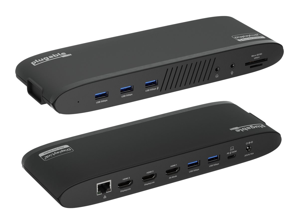 Plugable - docking station - USB-C - 3 x HDMI - 1GbE