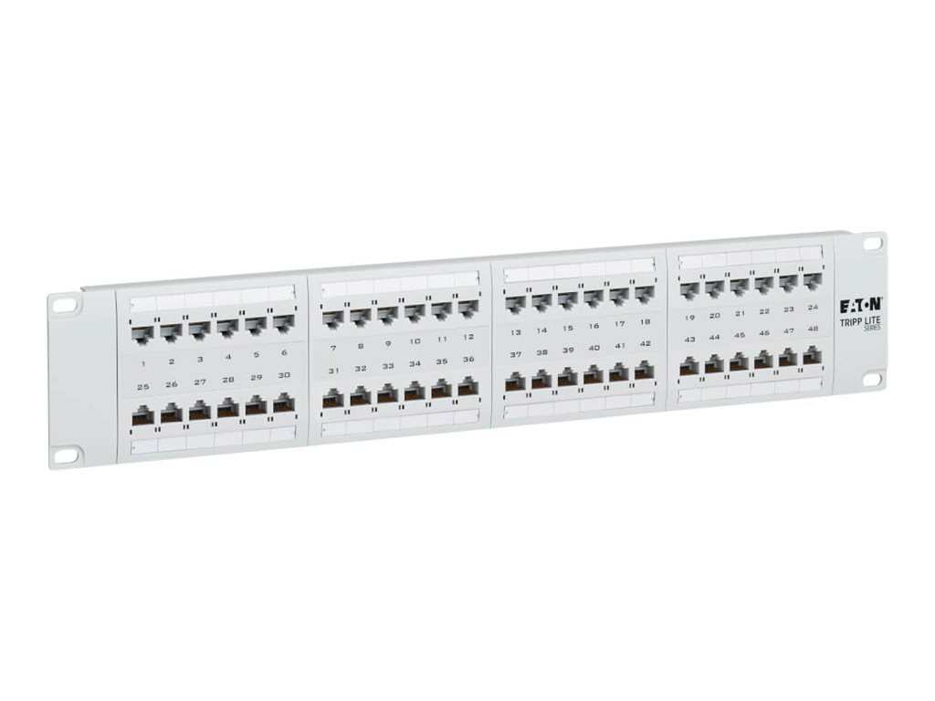 Eaton Tripp Lite series Cat6 Patch Panel 48-Port 4PPoE Compliant 110/Krone 568A/B RJ45 White 2U