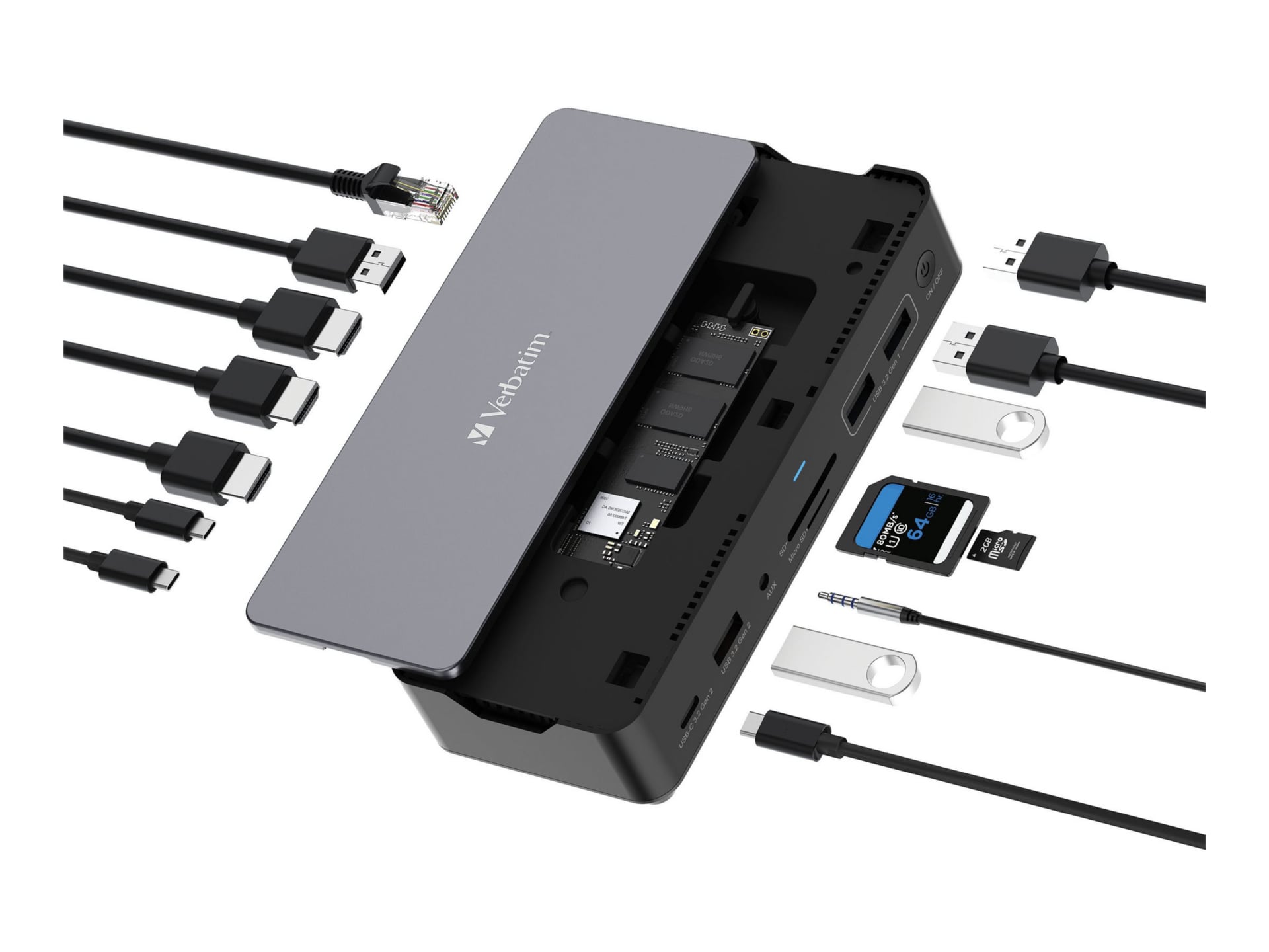 Verbatim Pro - docking station - USB-C - 2 x HDMI, DP - 1GbE