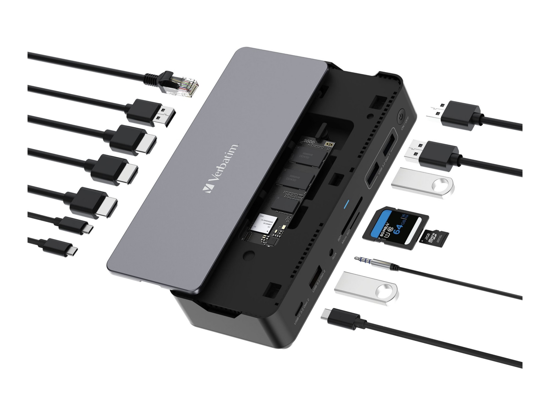 Verbatim Pro - docking station - USB-C - 2 x HDMI, DP - 1GbE - SSD 256 GB