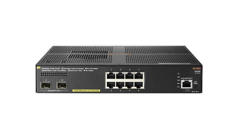 HPE Aruba 2930F 8G PoE+ 2SFP+ TAA - switch - 8 ports - managed - rack-mountable - TAA Compliant