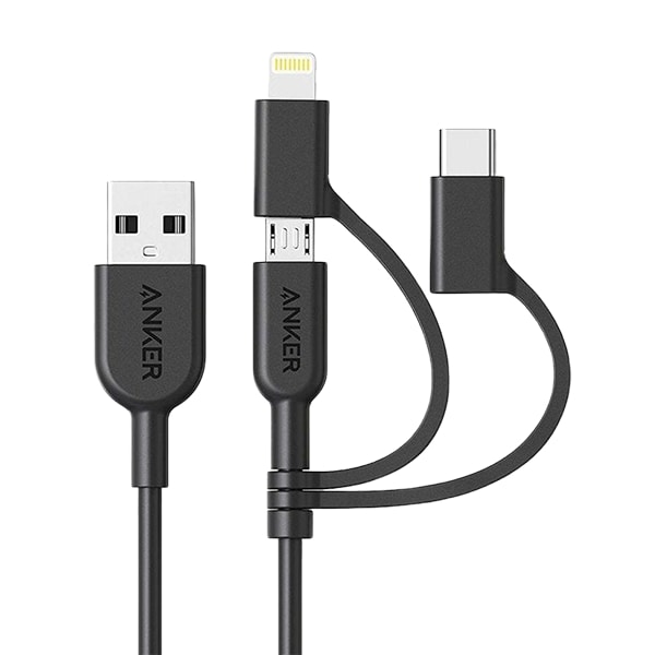 Anker 321 Powerline II 3' 3-in-1 USB-A to Lightning Cable for 6s Plus/5c/5s