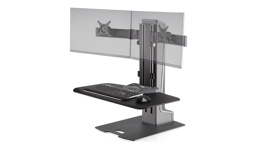 HAT Design Works Winston-E stand - Sit-Stand - for 2 flat panels / keyboard / mouse - with compact worksurface - gray