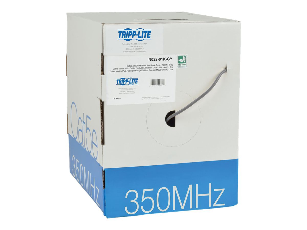 Eaton Tripp Lite Series Cat5e 350 MHz Solid Core (UTP) PVC Bulk Ethernet Cable - Gray, 1000 ft. (304.8 m), TAA - bulk