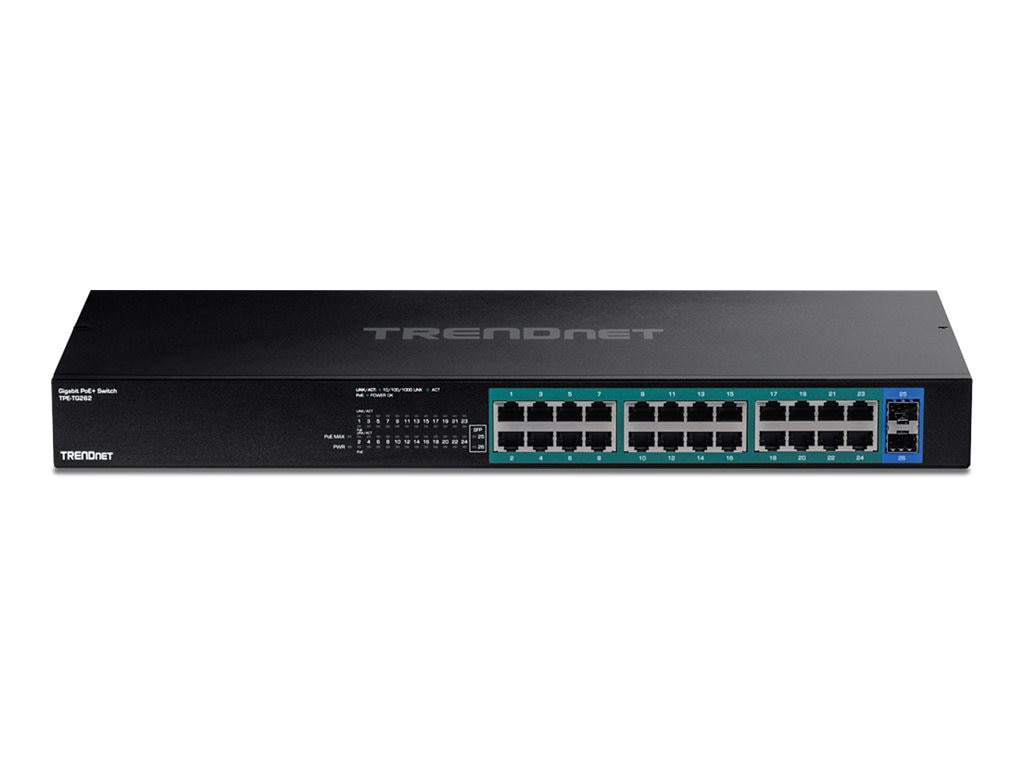 TRENDnet 26-Port Gigabit PoE+ Switch, 24 x 30W PoE+ Ports, 2 Gigabit SFP Sl