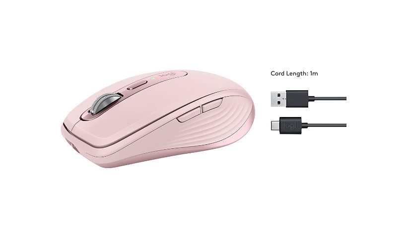 Logitech MX Anywhere 3S Compact Wireless Mouse, Rose - souris - compact - Bluetooth - rose