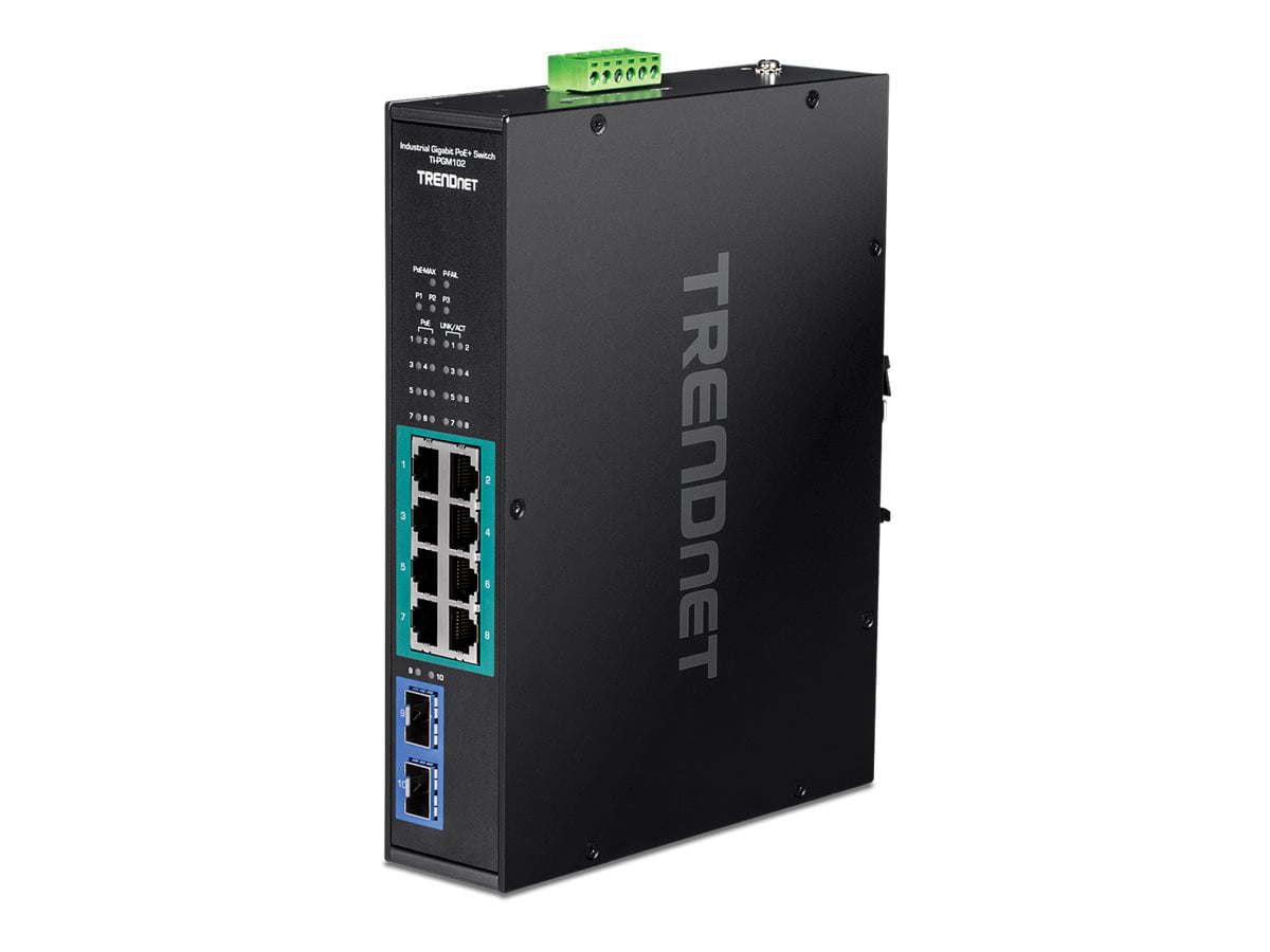 TRENDnet 10-Port Industrial Gigabit PoE+ Switch, WideTemperature Range -20° - 65°C (-4° - 149°F), DIN Rail Switch,