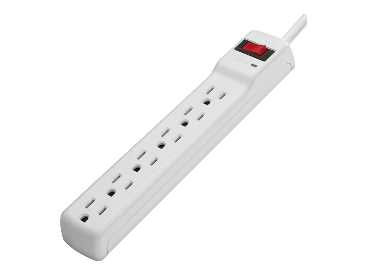 Belkin 6-Outlet Surge Protector - 3ft Cord - Straight Plug - 312J - On-Off Switch - White