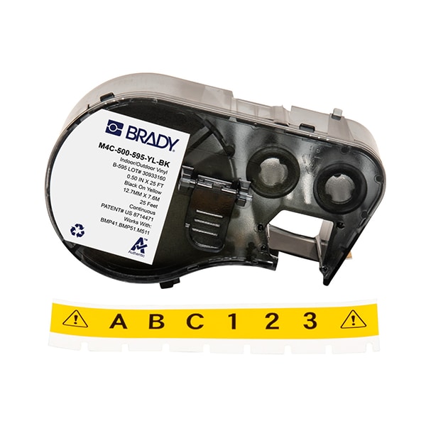 Brady 0.5" All Weather Permanent Adhesive Vinyl Label Tape with Ribbon for M4/M5 and BMP53 Printer - Black on Yellow
