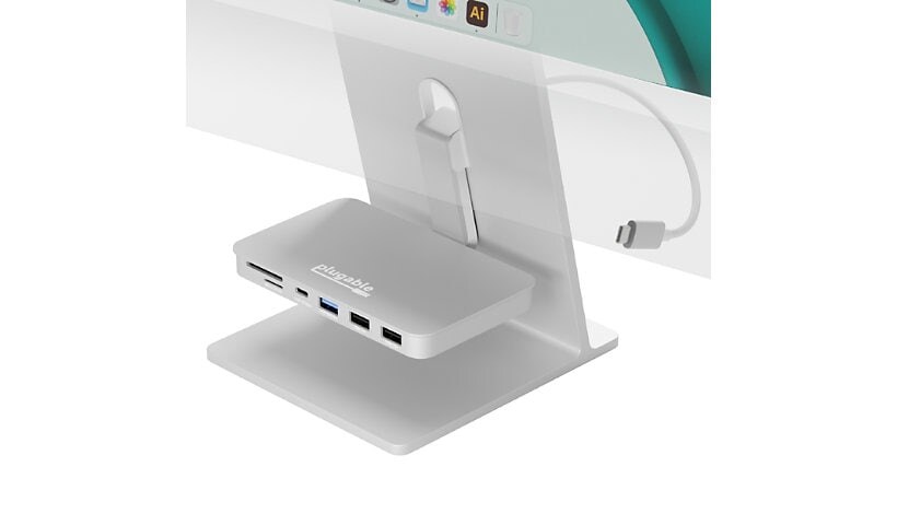 Plugable USB C 6-in-1 Hub Multiport Adapter for iMac 24 Inc- 10Gbps USB-C and USB 3.0, 2X USB 2.0, microSD&SD