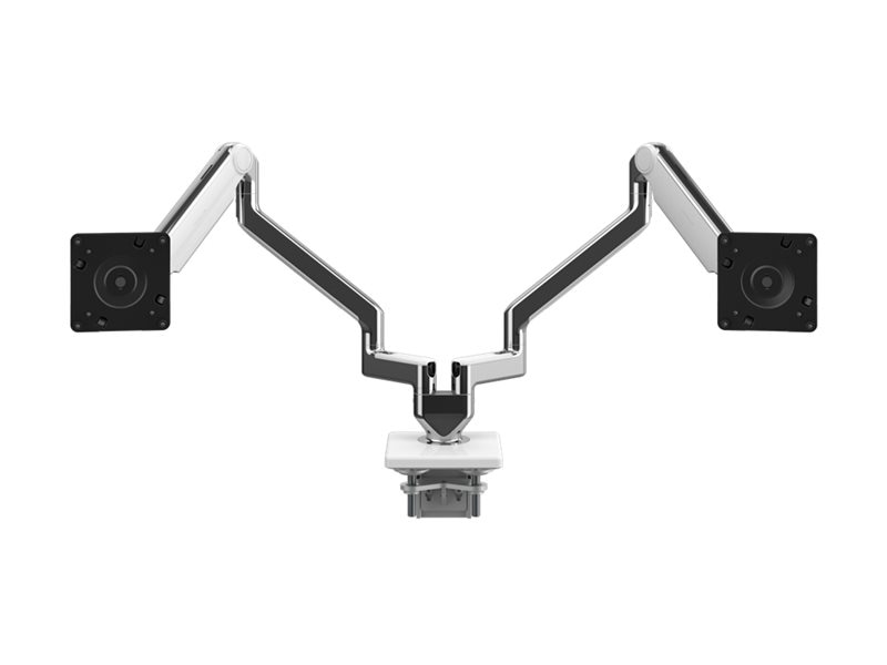 Humanscale M2.1 Monitor Arms with Dual Two-Piece Clamp Mount Base - Polished Aluminum with White Trim