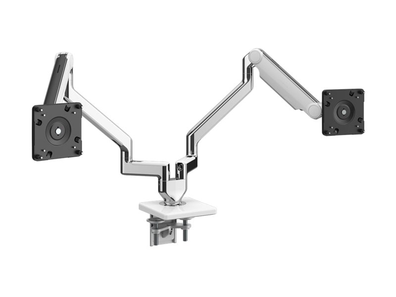 Thumbnail 2 of 2 for Humanscale M2.1 Monitor Arms with Dual Two-Piece Clamp Mount Base - Polished Aluminum with White Trim