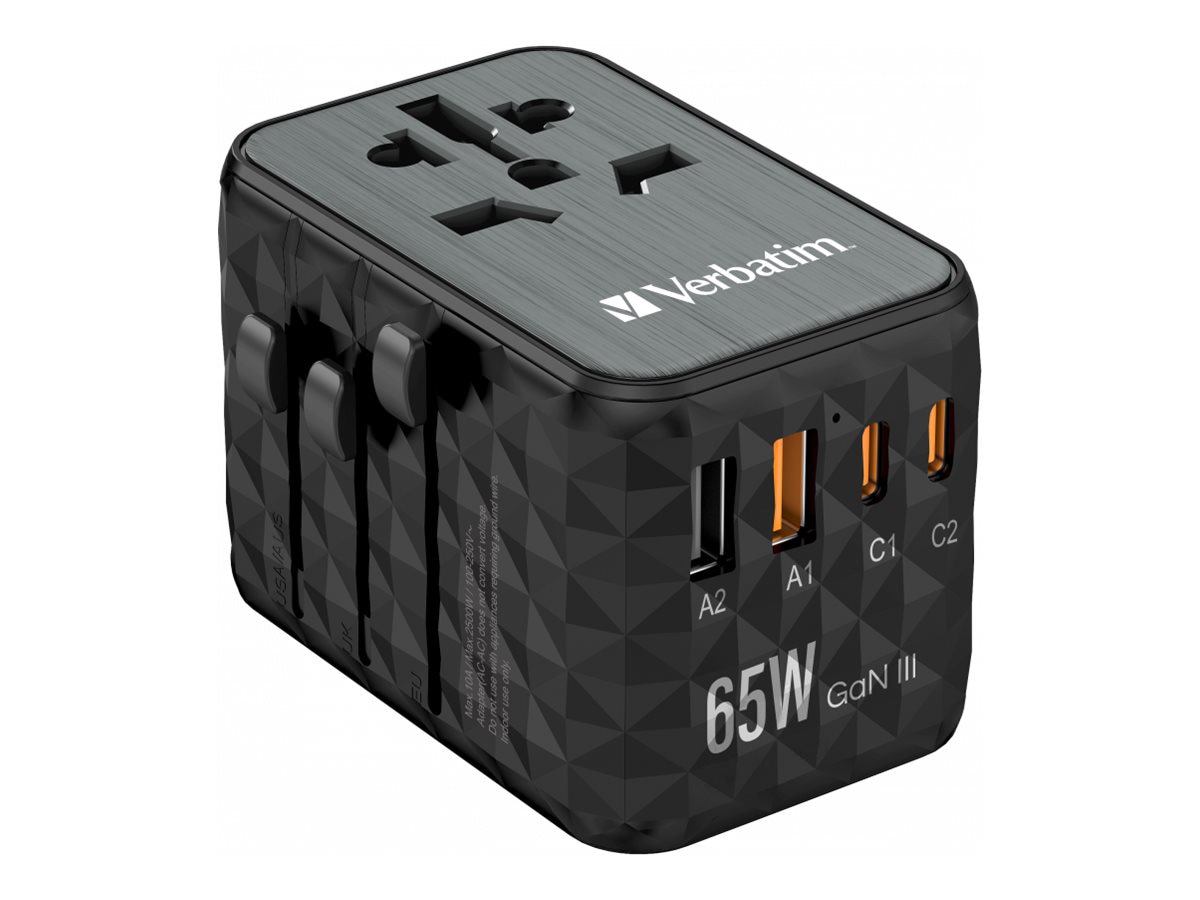 Verbatim UTA-05 power adapter - GaN III, universal - 2 x USB-C, 2 x USB - 65 Watt