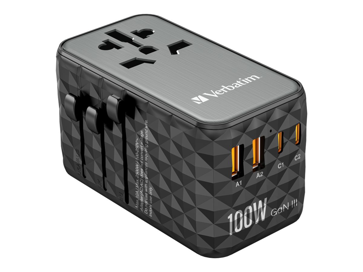 Verbatim UTA-06 power adapter - GaN III, universal - 2 x USB, 2 x USB-C - 100 Watt