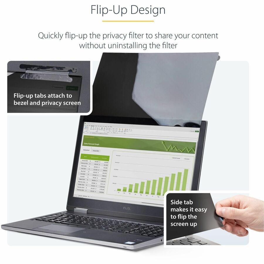Thumbnail 3 of 11 for StarTech.com 13.3-inch 16:9 Flip-Up Privacy Screen with Touch, Laptop Security Shield, Anti-Glare Blue Light Filter
