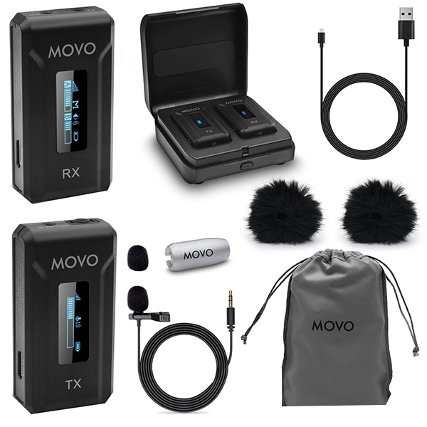 Movo WMX-2 Wireless Lavalier System Microphone with Charging Case