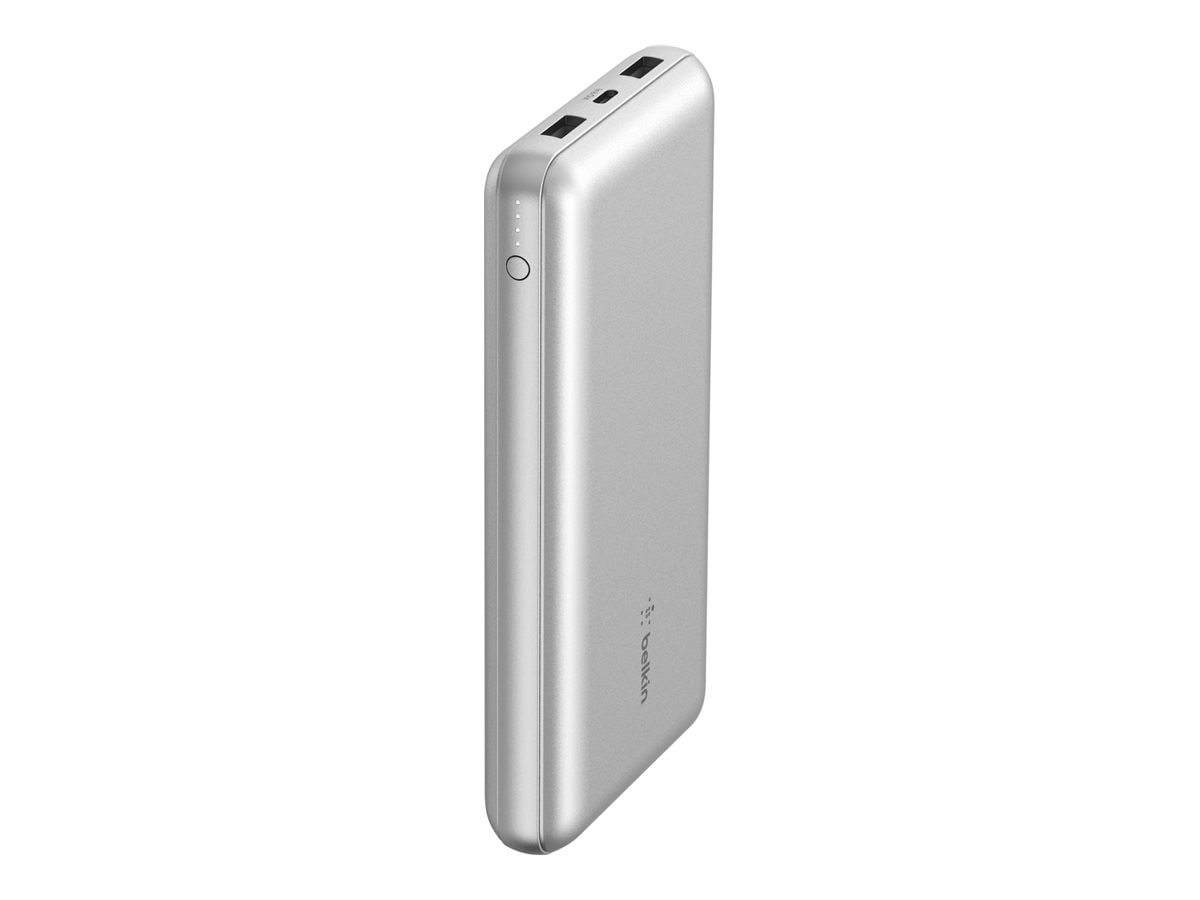 Belkin 15W 3-port USB Power Bank - 20K mAh - 2xUSB-A (12W), 1xUSB-C (15W) - Portable Charger - Silver