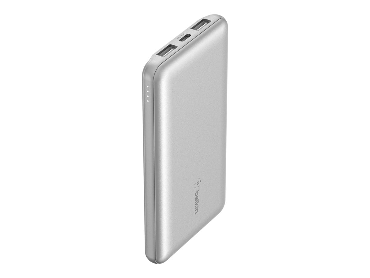 Belkin 15W 3-port USB Power Bank - 10K mAh - 2xUSB-A (12W), 1xUSB-C (15W) - Portable Charger - Silver