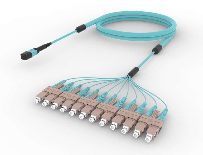 SYSTIMAX CommScope InstaPATCH 360 7m MPO-12/UPC Female to SC/UPC 12- Fiber Plenum Ruggedized Fanout Cable - Aqua