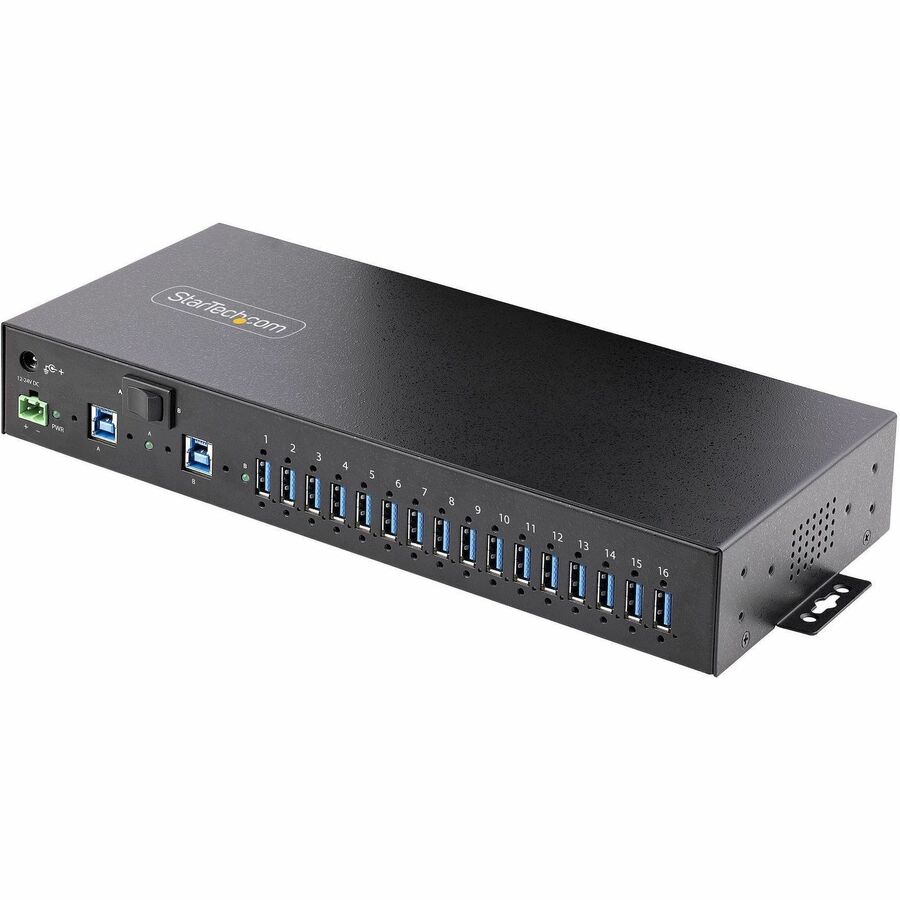 StarTech.com 16-Port Industrial USB 5Gbps Hub with Power Adapter, Metal, DIN/Surface/Rack Mountable, Dual-Host Switch