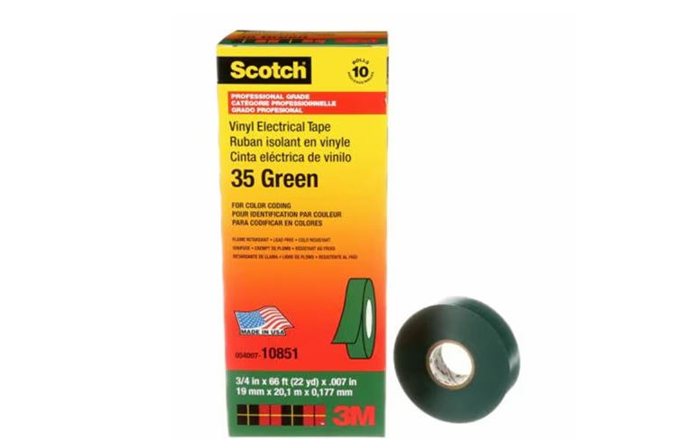 3M Scotch 3/4"x66' Vinyl Color Coding Electrical Tape - Green - 100 Rolls/C