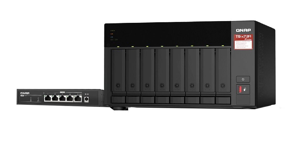 QNAP TS-873A 8-Bay Ryzen Quad-core 2.2GHz 2.5GbE Network Attached Storage Appliance and QSW-1105-5T Switch
