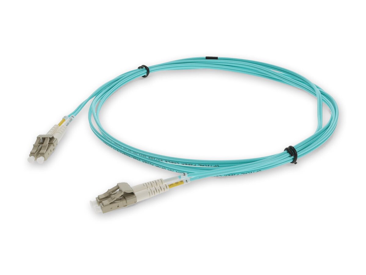 AddOn 2.5m LC to LC Aqua OM4 Duplex OFNR (Riser-Rated) Fiber Patch Cable