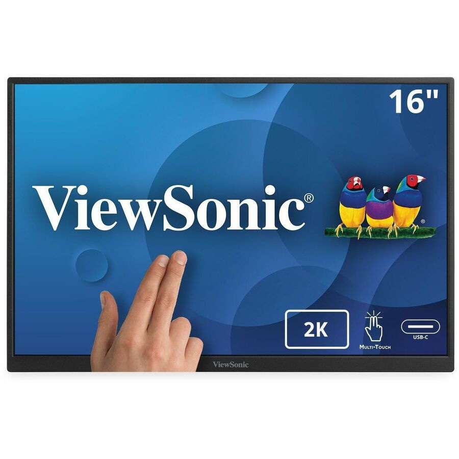 ViewSonic TD1656-2K 16 Inch WQXGA 1600p IPS Touchscreen Portable Monitor with 2 Way Powered 65W USB C, and Built-in