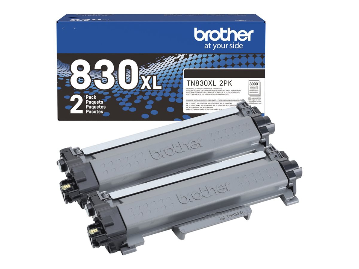 Brother TN830XL 2PK - pack de 2 - à rendement élevé - noir - original - cartouche de toner