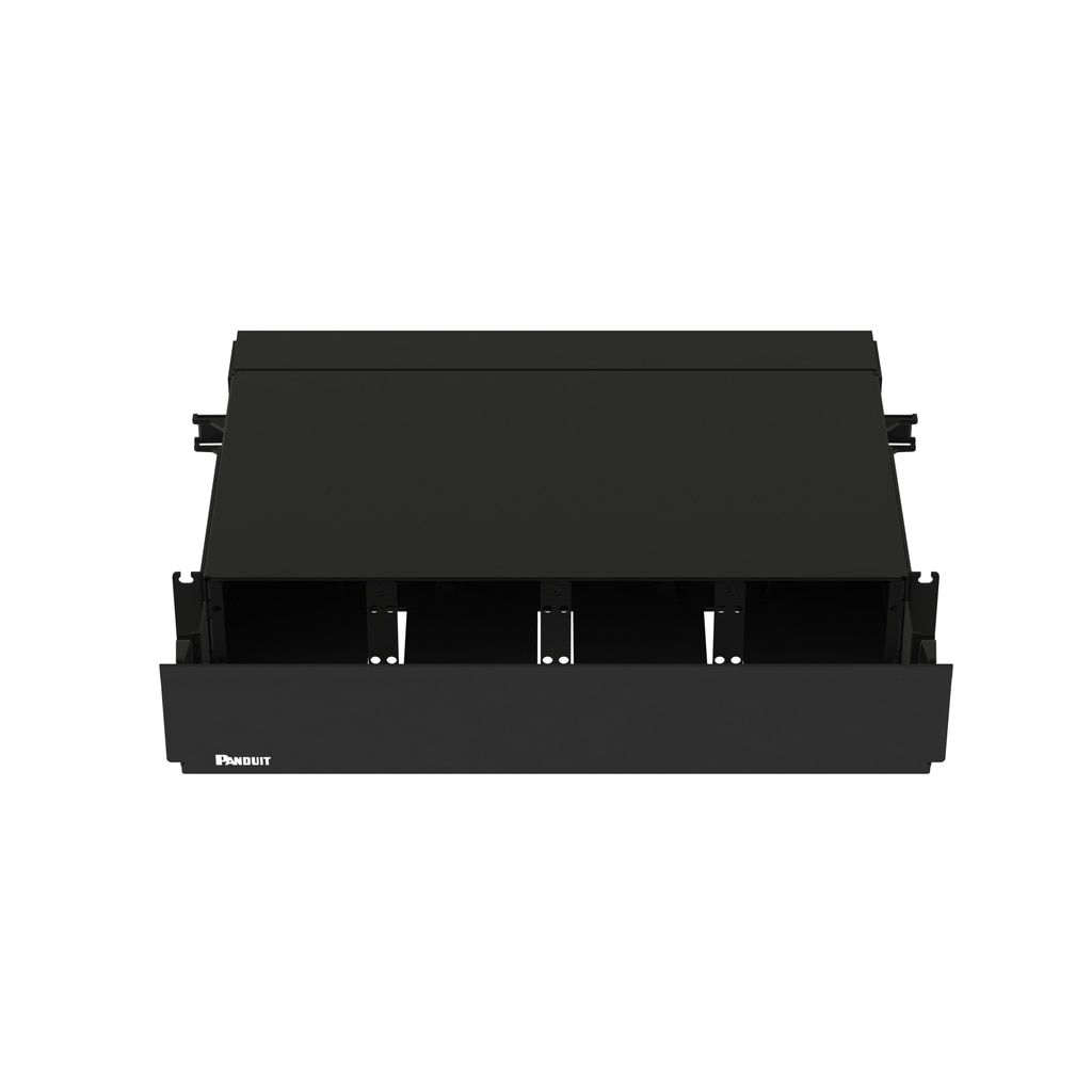 Panduit Opticom Rack Mount Enclosure, Black, 2 RU, 8 FAP