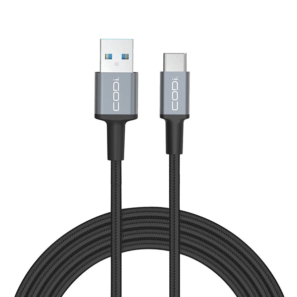 CODi 3' USB-A to USB-C Braided Nylon Charge and Sync Cable - Black/Gray