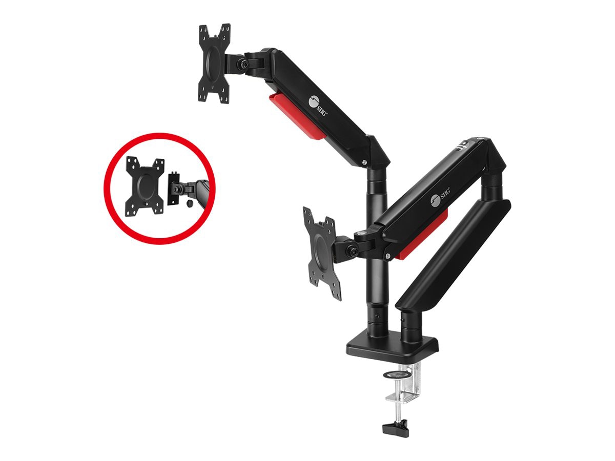 SIIG Dual Monitor Gas Spring Arm Desk Mount mounting kit - for 2 monitors - 13" to 32", Max Load 22 lbs, VESA 75/100 mm