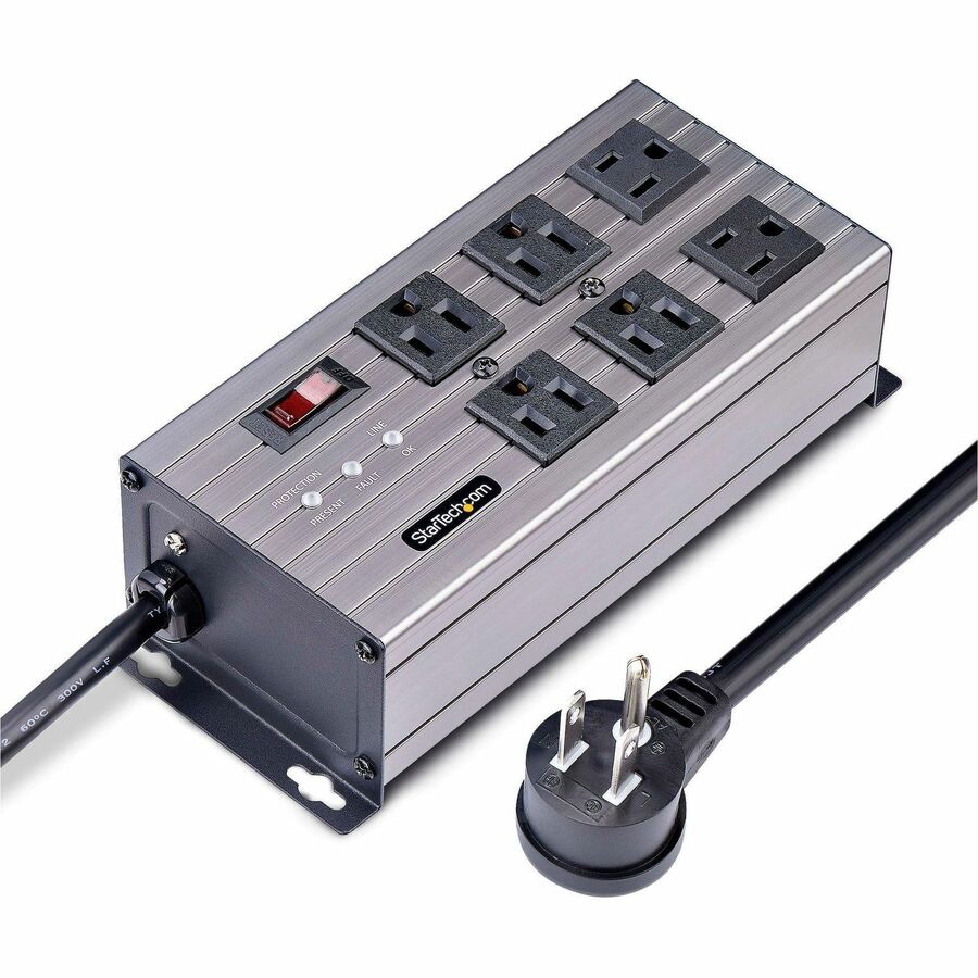 StarTech.com 6-Outlet Industrial Power Strip, EMI/RFI Isolation, Mountable PDU, Attached 8ft/2.4m Cord, NEMA 5-15P/R