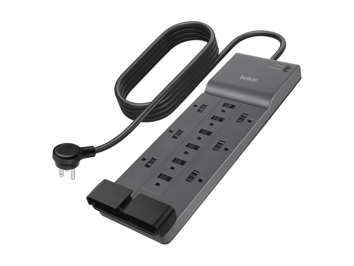 Belkin 12-Outlet Surge Protector - 8 foot Cord - Right Angle Plug - 3940J - Grey