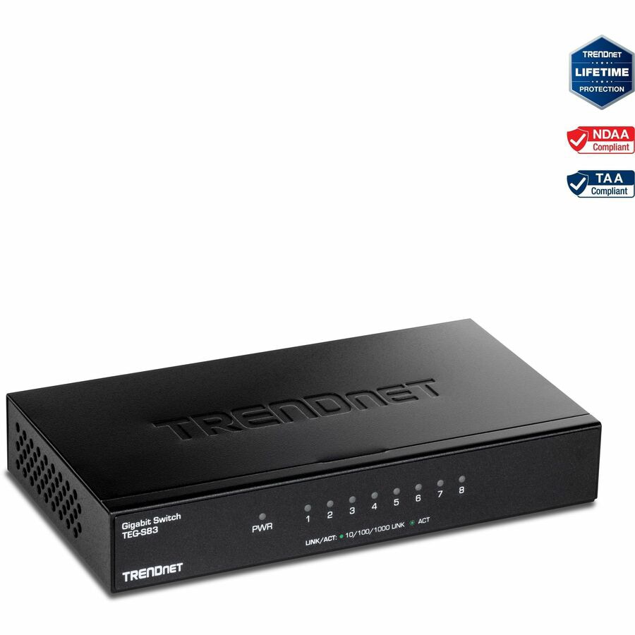 TRENDnet 8-Port Gigabit Desktop Switch, TEG-S83, 8 x Gigabit RJ-45 Ports, 1